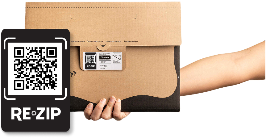 Photo of RE-ZIP package and QR code