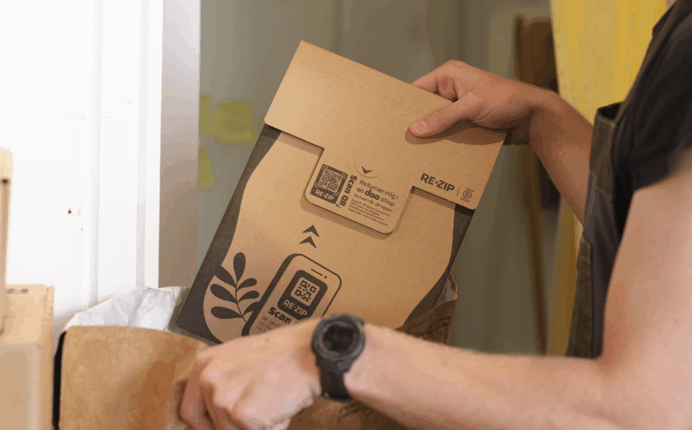 RE-ZIP package being packed in a bag